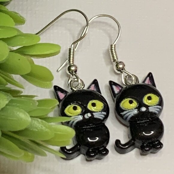 Black Cat Earrings, Cat Earrings, Halloween Earrings, Punk Goth Earrings, Gift - Picture 4 of 8